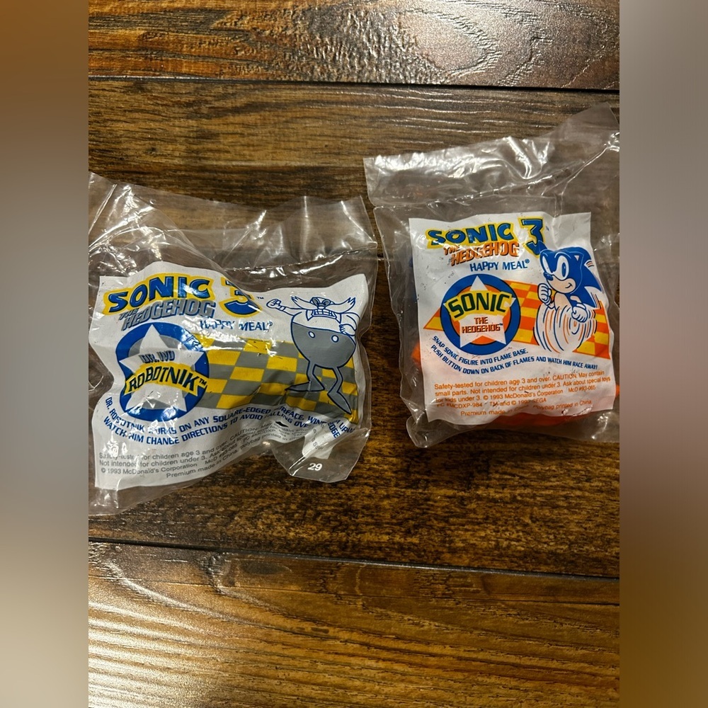 1993 Sonic the Hedgehog 3 McDonalds Happy Meal Toy (lot of 2) NWT